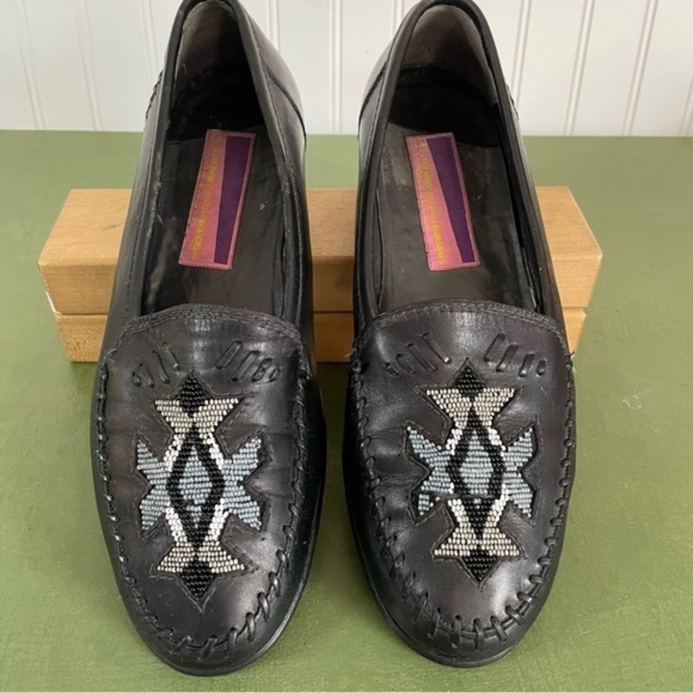 VTG Bennis Edwards Hand Beaded Mocs in Black Leather